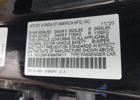 2021 Acura Tlx Technology Package from USA, damaged, VIN 19UUB6F43MA004117